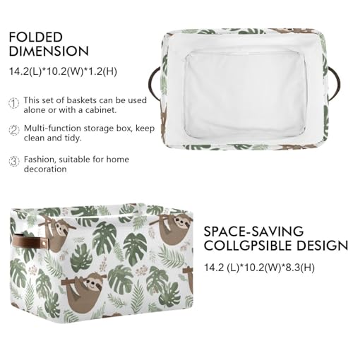 Image of Aslsiy Storage Basket Sloth Tropical Leaves Nursery Bins Baby Box Canvas Clothes Shelf Basket Laundry Hamper Gift Basket for Home Closet 1 Pcs