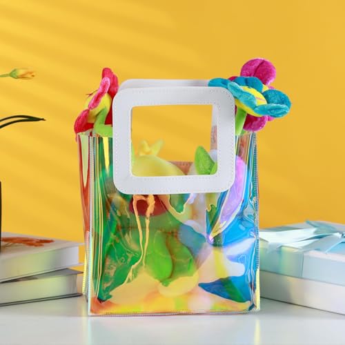 20 Pcs Reusable Holographic Gift Bags with Handle 8.3x8x4/11x9.8x5.7 Inch Iridescent Bachelorette Party Favor Bags Clear Tote Goodie Bags for Shopping Picnics Baby Showers Weddings(10 pcs each size) by GcFoir - Used condition - Image 9