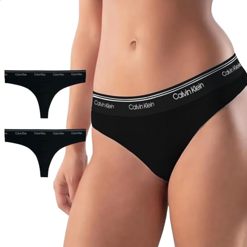 CALVIN KLEIN Kit 2 Calcinha Fio Dental Algodão Cotton Feminina Original, 2 Pretas, M