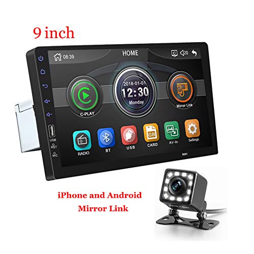 MiCarBa Autoradio stéréo HD 1080p avec écran Tactile et caméra de recul avec Connexion Bluetooth Radio FM Tuner AUX/USB/Lecteur MP5 de Voiture 9 Pouces