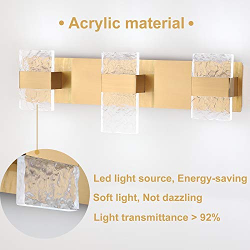 Dailyart Bathroom Vanity Lights Fixtures 3 Light Modern Bathroom Lighting Fixtures Over Mirror 26 Inch 18W Led Vanity Light Luxury Led Light Wall Bathroom Gold Brass Cool White 6000k