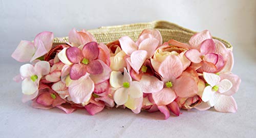 Cinturón elástico de rafia con adorno de flores rosas. Envío GRATIS 72h