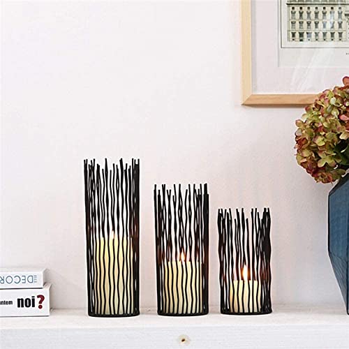 Iron Wire Willow Candle Holder Set of 3, Metal Black Pillar Candleholders for Table Canterpieces Modern Candlestick Holders for Dinner Room Tabletop, Home Decoration, Indoor, Outdoor Decor