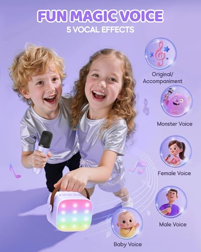 Image of YLL Upgraded Mini Karaoke Machine with 3 Wireless Microphones Toy for Kids, Birthday Gifts for Girls Boys, Portable MP3 Player for Ages 3, 4, 5, 6, 7, 8, 9, 10, 11, 12+ Year Old Family Party (Purple)