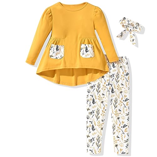 Image of Toddler Girls Long Sleeve Hi-Lo Tops Pant Outfit Fall Winter Clothes with Headband
