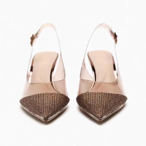 Fashion Rhinestone Clear Slingback Pumps Shoes for Women Pointed Toe PVC Kitten Heels2