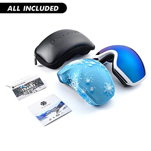 Snowledge Ski Snow Goggles Anti-Fog Ultraviolet Protection Over The Glasses Ski/Snowboard Goggles of Double Spherical Cool Lens for Men Women Adults