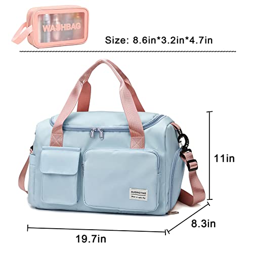 Image of Small Gym Bag for Women, Travel Duffle Bag Carry On Weekender Bag with Shoe Compartment, 12#Blue&Pink, Gym Bag & Toiletry Bag, Gym Bag&toiletry Bag