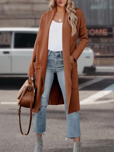 Women's Open Front Knited Loose Cardigan Casual Long Sleeve Draped Knit Pockets Long Jackets Sweater2