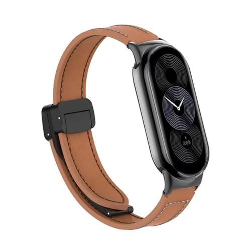 Correa de cuero para Xiaomi Mi Band 9 pulsera con cierre magnético regulable sin agujeros