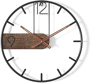 Funtabee 50cm Metal Wooden Clock, Silent Non-ticking, Decorative Metal Clock with Stylish Wooden Pointers, Great for living room, kitchen, dining-room, hallway, bedroom