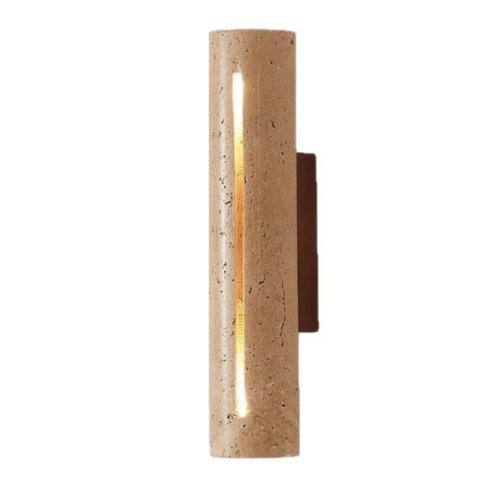Ssbhdm Multicolor 11 Inch Cylindrical Yellow Travertine Wall Sconce, Top And Bottom Illuminated Wall Lamp, Wabi Sabi Style Wall Light, Restaurant Corridor Living Room Decoration Lighting Fixtures