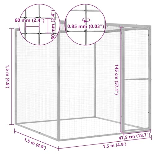 vidaXL Katzenkäfig 1,5x1,5x1,5m Verzinkter Stahl Katzengehege Haustierkäfig
