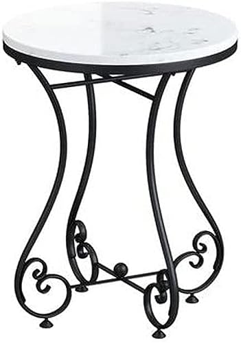 Image of CROWN ART SHOPPEE Round End Table with Storage Side Table Corner Table Metal White Wooden Top with Gold Base for Living Room Bedroom- Black & White