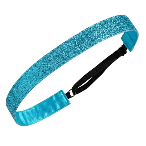 Gone For a Run Non-Slip Running Headband - Adjustable Headband for Women - Teal Glitter - Juliband