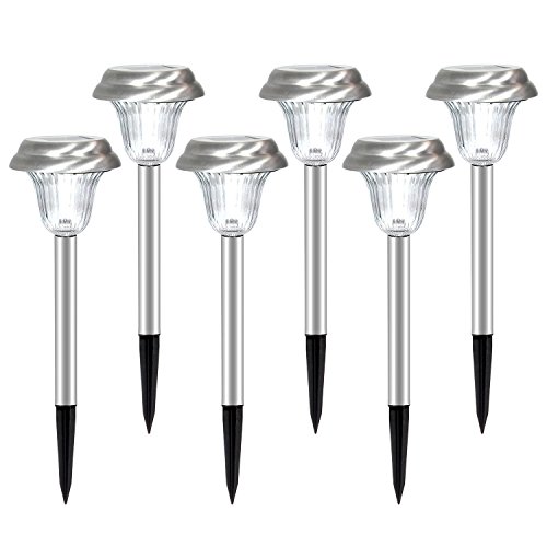 Ohuhu Stainless Steel Solar Garden Lights / Path Lights, Landscape Solar Light for Outdoor Path Patio Yard Deck Driveway and Garden, 6-pack