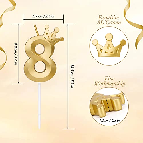 3.2" Number 8 Candle, Gold Glitter Happy Birthday Cake Candles Birthday Decorations For 8Th 18Th 28Th 38Th 48Th, Cake Topper For Kids Adults (Gold, 8) #TOP2