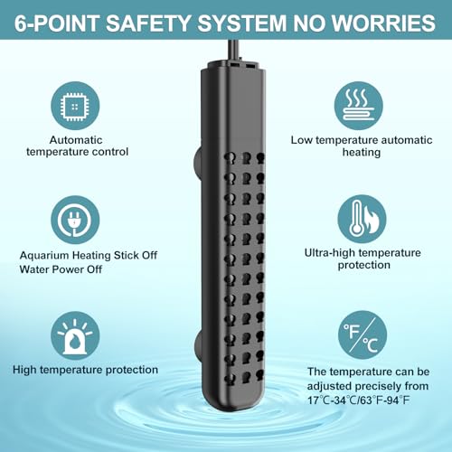 HANLESHUKA-Submersible-Aquarium-Heater-100W200W300W500W-Fish-Tank-Heater-with-high-Temperature-Protection-and-Turtle-Tank-Heater-with-Automatic-Power-Off-When-Leaving-seawater-or-Freshwater