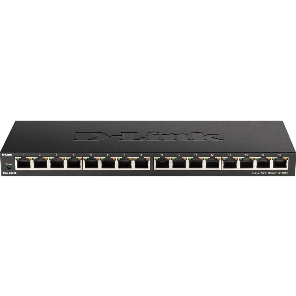 DLink Switch, 16 Port Gigabit Slim Switch Plug and Play, Unmanaged, Metal Housing