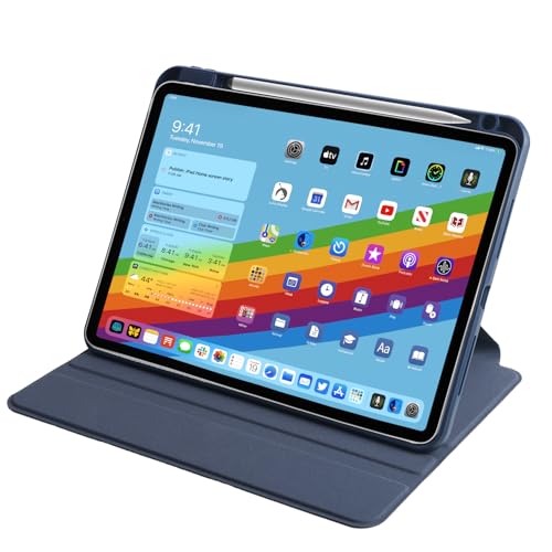 Image of Arctic Fox Smart Folio Rotating Cover Case for iPad Air 11 inch M3 /M2 2025 /2024, iPad Air 5th /4th Gen Case 10.9 Inch, 360 Degree Rotation Protective Stand Cover Clear Back (Blue)