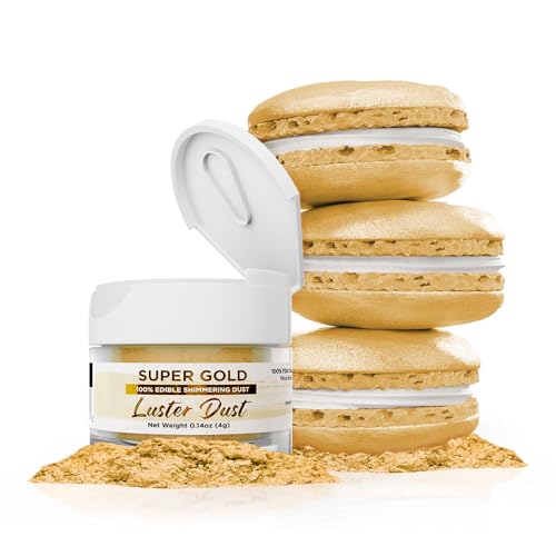 Luster Dust - Super Gold (4g 1x Jar) | Edible Vegan Dust & Paint for Cake Decorating Ice Cream Desserts Cocktails and Beverages by Bakell