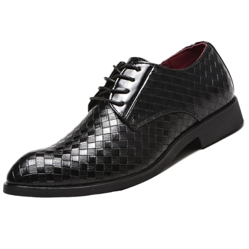 British Casual Leather Shoes, Men Soft Sole Non-Slip Shoes, Breathable Grid Print Oxford Shoes, Men's Casual Dress Sneakers, Men Office Shoes