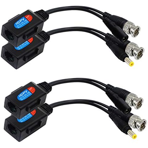 zdyCGTime Balun HD Cat5 RJ45 to BNC Video Baluns transceiver Passive with Power Connector for 720P 1080P 3MP 4MP 5MP HD-CVI/TVI/AHD/CVBS/960H Camera(2 Pairs) Cover