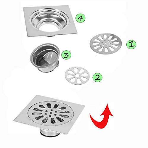 Floor Drain with Removable Cover,100 * 100mm Sink Square Stainless Steel Shower Drain Drainage Guards,Waste Grate Strainer for Bathroom Toilet Laundry Garden Outdoor Kitchen (#3) - Image 2