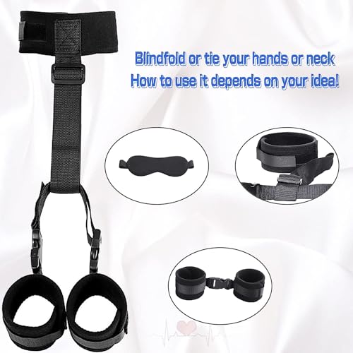 Image of BDSM Neck to Wrist Restraints Bondage Set - Behind Back Handcuffs Collar with Blindfold Adjustable Bondage Set Bed SM Games Play Sex Toys for Couples Red