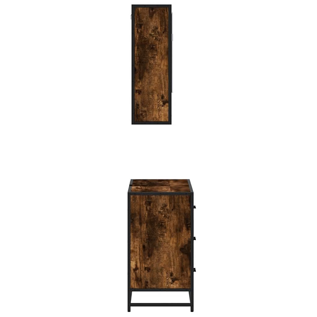2-częściowy zestaw mebli łazienkowych, dąb wędzony, materiał drewnopochodny z metalowym stelażem, szafka z lustrem 65 x 20 x 60 cm i szafka pod umywalkę 80 x 33 x 60 cm, do przechowywania i
