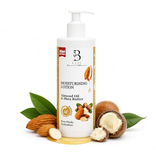 Image of BTre Almond Oil & Shea Butter Moisturising Lotion | 48Hr Non-Sticky Hydration | Non-Greasy Body Lotion | Deep Nourishing for Soft & Smooth Skin | Lightweight Daily Moisturizer for Men & Women - 400ml