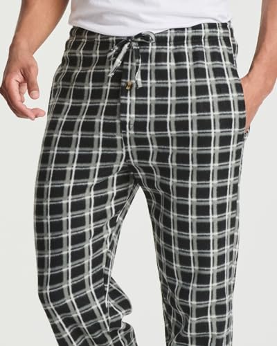 Real Essentials 3 Pack: Mens Fleece Plaid Pajama Pants - Lounge Pajama Bottoms Set 6-M4
