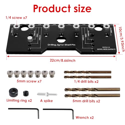 Abizarch Shelf Pin Jig 1/4 Inch 5mm Aluminum Alloy Shelf Pin Drilling Guide Precise Cabinet Mounting Template Jig 32mm Spacing Woodworking Straight Hole Drilling Jig Hardware for Cabinet Shelf by Abizarch - Image 2