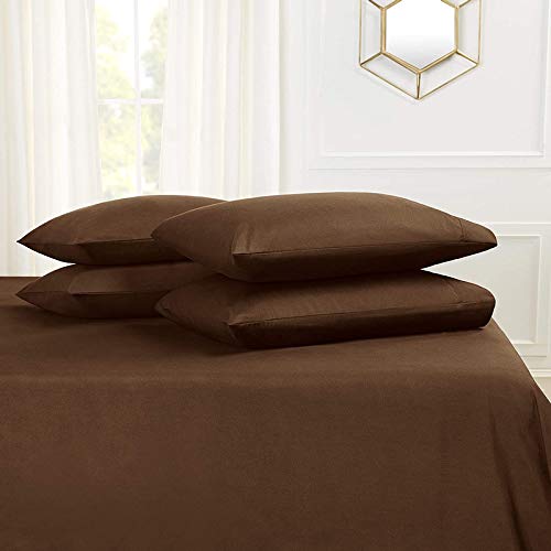 Image of Chocolate Brown Bedsheet with 4 Pillow Covers 400TC 100% Egyptian Cotton Premium 5 Piece Bedsheets Twin Size