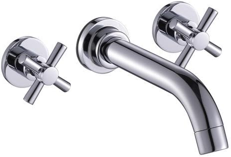 Wovier Grifo de lavabo de baño de cascada de montaje en pared cromada,Grifo de lavabo de tres agujeros de dos manijas,Grifo mezclador de lavabo