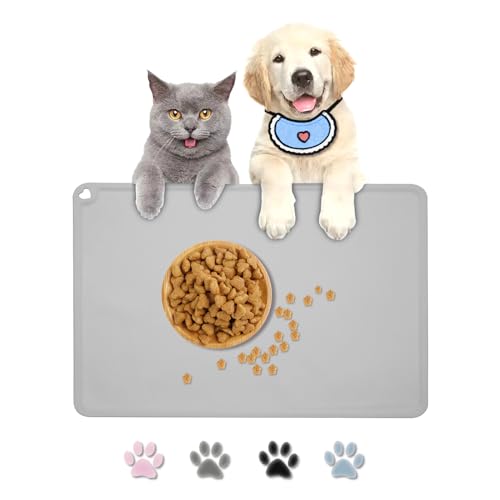 Cat-Food-Mat-Cat-Placemats-for-Food-and-Water-Dog-Bowl-Mat-Silicone-Pet-Feeding-Mats-Dog-Food-Mat-for-Floors-Waterproof-Non-Slip-Dog-Food-Tray-Pad-Pet-Placemat-for-Cats-with-Pet-Bib-Grey