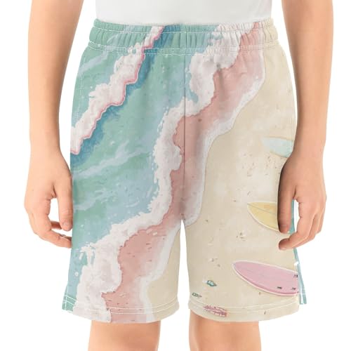 DOMIKING Ocean Beach Sand Beige Kids Shorts Pull-on Boys Shorts with Elastic Waist Casual Athletic Pants for Playwear Summer2