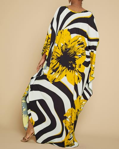 Image of Bsubseach Women Floral Print Kaftan Dresses Plus Size Bathing Suit Cover Up Moo Moos Caftan Beach Dress for Swimwear Summer