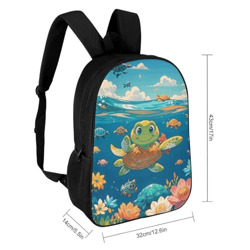 17 Inch Backpack for Travel, Turtle Academy Print Modern Backpack Shoulder Bag with Adjustable Straps, Side Pockets & Reinforced Bottom2