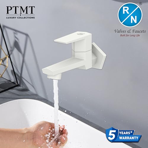 Image of RN PTMT Long Body Bib Cock for Bathroom | 15mm Long Body Foam Flow Water Tap with Flange | Luxury G20 Collection Faucet | High-Grade Engineering Polymer Tap (White, Pack of 4)