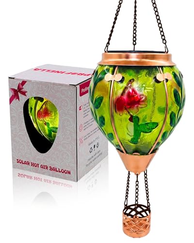 TEYIGARDEN Glass Hot Air Balloon Solar Lantern with Flickering Flame Light