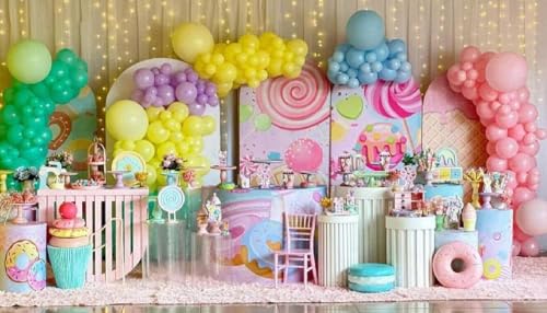 HISDH 4x7.2ft Arch Backdrop Covers Pink Donut Glaze Sprinkles Birthday Party Decorations 2-Sided Chiara Arched Spandex Fabric Cover for Baby Shower Festa Parties Props by HISDH - Used condition - Image 4