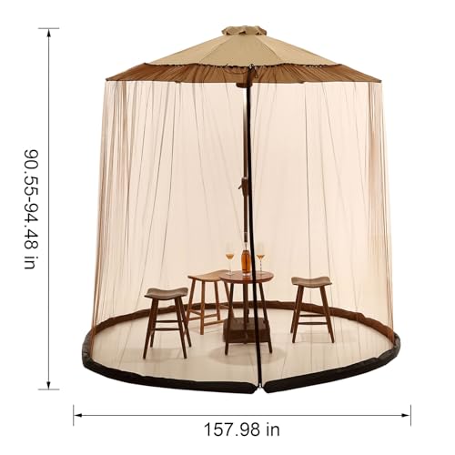 OKYUK Patio Umbrella Mosquito Netting, 7.5FT-13FT Umbrella Canopy Screen Mesh for Garden & Outdoor Umbrellas, with Double Zippers and Solid Lead, Adjustable Bug Screen Accessory (Brown, 400 * 240cm)