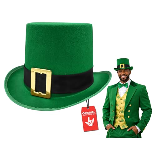 Morph St Patricks Day Hat, Leprechaun Hat, Irish Hats, Green Top Hats, Men’s Leprechaun Costume Accessories with Gold Buckle