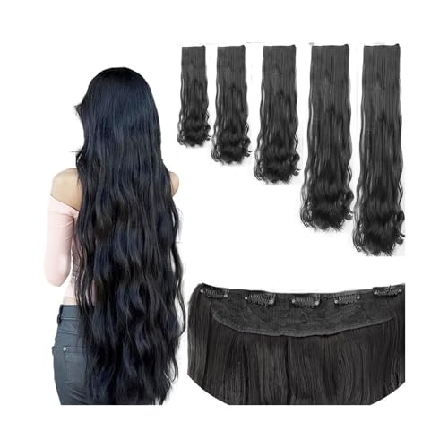 Extensiones de cabello negro natural de 18 pulgadas sintéticas con ondas y clips