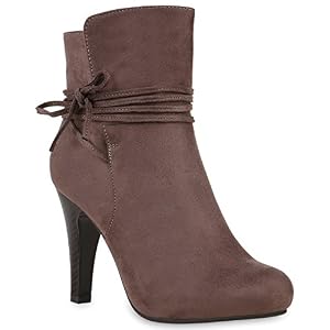stiefelparadies Klassische Damen Schuhe Stiefeletten High Heels Stilettos Schleifen 121855 Khaki Brooklyn 40 Flandell