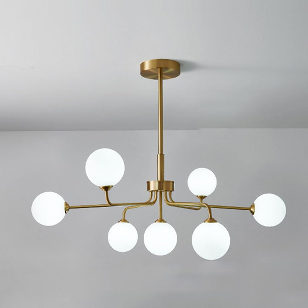 FZQSXAZU Ceiling Pendant Light Fixture Nordic Gold Brass Chandelier Modern Vintage Hanging Lamp with Globe Glass Lampshade Kitchen Island
