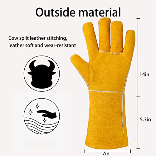 Welding Gloves, Mig Welding Gloves Stick Welding Gloves Tig Welding Gloves For Men And Women 14 Inches Cowhide Split Leather #TOP3