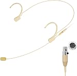KIMAFUN Microphone casque Beige, Pro Over-Ear Condenser Headworn Mic Compatible avec les transmetteurs sans fil Audio Technica, idéal pour les performances de scène, l'hébergement, l ́enseignement, la parole publique