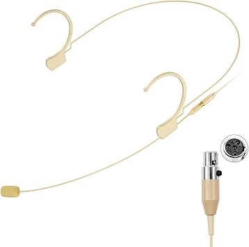 KIMAFUN Headset/Headworn Microphone Professional Earset Over Ear Hanging Condenser Mic Compatible with Shure Wireless System Bodypack Transmitter, Ideal for Performance, Theater, Lecture - Beige D4